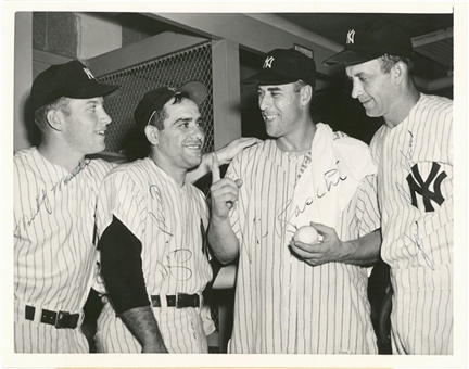 1952 New York Yankees Multi-Signed 7x9 Photo Signed by Mantle, Berra, Raschi, & Collins (JSA)